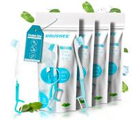 Brushee - The Evolution of Oral Care | 4-in-1 Tool | Individually Wrapped | Disposable | Prepasted Travel Toothbrushes (12-Pack)