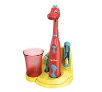 Brusheez Kid's Electric Toothbrush Set - Pepper the Dino - Includes Battery-Powered Toothbrush, 2 Brush Heads, Cute Animal Cover, Sand Timer, Rinse Cup & Storage Base