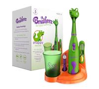 Brusheez Kids’ Electric Toothbrush Set - Safe & Effective for Ages 3+ - Parent Tested & Approved with Gentle Bristles, 2 Brush Heads, Rinse Cup, 2-Minute Timer, & Storage Base (Snappy The Croc)