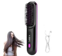 Brusheo Heated Brush,Mini Ionic Hot Comb Straightener,Negative Ion Hot Comb Hair Straightener,Cordless Portable Hair Straightener Brush,3 Temp Settings,USB Rechargeable,for All Hair Types (Black)