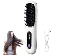 Brusheo Heated Brush,Mini Ionic Hot Comb Straightener,Negative Ion Hot Comb Hair Straightener,Cordless Portable Hair Straightener Brush,3 Temp Settings,USB Rechargeable,for All Hair Types (White)