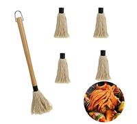 Brushes for Barbecue Wood Mop, Grill Sauce Brush with Wooden Handle, Brushes for Barbecue Mop Barbecue, a Set of Brushes and 4 Spare Brush Heads, Barbecue Accessories