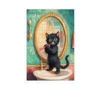 Brushing A Cat's Teeth Canvas Poster Bedroom Decor Landscape Office Room Decor Gift 20x30inch(50x75cm)