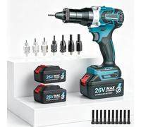 Brushless 26V Cordless Rivet Nut Gun, 2-Speed Electric Riveter Tool Kit with 2x 5200mAh Li-ion Batteries, Automatic Nut Setter with 7 Mandrels (M3-M12), Fast Charger & Carrying Case