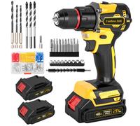 Brushless Cordless Hammer Drill Set, 21V Impact Drill Driver and Screwdriver Set with 2 Batteries, 25+3, 10mm Heave Duty DrillChuck, 2 Speed Power Combi Battery Drill Set with 87 Accessories for DIY