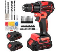 Brushless Cordless Hammer Drill Set, 21V Impact Drill Driver and Screwdriver Set with 2 Batteries, 25+3, 10mm Heave Duty DrillChuck, 2 Speed Power Combi Battery Drill Set with 87 Accessories for DIY