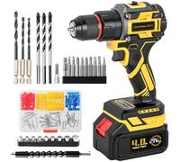 Brushless Cordless Hammer Drill Set with 4.0Ah Large Battery, 21V Impact Drill Driver and Screwdriver Set, 25+3, 10mm Heavy Duty Chuck, 2 Speed 87 Accessories Power Combi Battery Drill kit for DIY