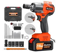 Brushless Cordless Impact Wrench, 1/2 inch Power Battery Impact Gun, 3-in-1 Electric Wrench, 2500RPM & Max Torque 550N.m, Power Impact Driver with 4.0Ah Battery, 4 Sockets & 12 Drill Sets for Car Home