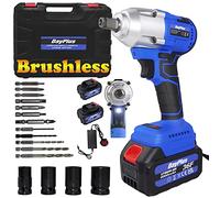 Brushless Impact Wrench 1/2 inch, 420Nm Max Variable Speed Electric Impact Gun, 21V Brushless Electric Impact Driver Cordless with 2x6.0Ah Batteries, 4 Impact Sockets, 6 Impact Drill, 6 Impact Screws