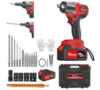 Brushless Impact Wrench 21V Cordless 1/2Inch Battery Impact Gun, 550N.m High Torque Impact Wrench 2500RPM Electric Impact Wrench with 6.0Ah Lithium Battery, 4 Socket Sets, 12 Screwdriver Bits, Red