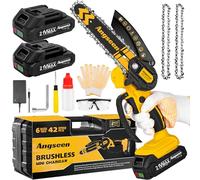 Brushless Mini Chainsaw Cordless 6 Inch, Electric Saw Battery Chainsaw Chain Saws with 2 2.0Ah Battery and 2 Super Chains, Small Chainsaw Power Tools for Cutting Trees, Cut Wood, Tree