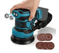 Brushless Random Orbital Sander Compatible with 18V, 125mm Brushelss Electric Random Palm Sander with 25pcs Sandpaper, 6-Speed Rotation Max 21000RPM (Blue)