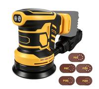 Brushless Random Orbital Sander Compatible with Dewalt 18-20V, 125mm Brushelss Electric Random Palm Sander with 25pcs Sandpaper, 6-Speed Rotation Max 21000RPM (Yellow for Dewalt)