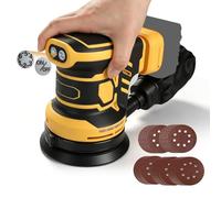 Brushless Random Orbital Sander Compatible with Dewalt 18V/20V, 125mm Brushelss Electric Random Palm Sander with 25pcs Sandpaper, 6-Speed Rotation Max 21000RPM (Yellow for Dewalt)
