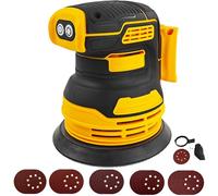 Brushless Random Orbital Sander for Dewalt 20V Battery, 5" Brushelss Electric Random Palm Sander with 20pcs 125mm Sandpaper, 3-Speed Rotation 8 Hole