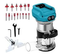 Brushless Router Trimmer Compatible with Makita 18V Battery, 30000RPM Cordless Power Router Handheld Wood Trimmer with 6 Speed, Aluminum Base Router with 15pcs 1/3" Router Bits