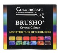Brusho By Colourcraft Bru 85000 Crystal Colour Assorted Pack Of 12 Colours, 15 G, Orange,purple,turquoise,yellow