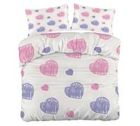 Brushstroke Hearts Super King Size Duvet Cover Sets, Macaron Colors Bedding Set, 1 Soft and Comfortable Microfiber Quilt Cover and 2 Pillowcases 50×75, for Room Decor A1102