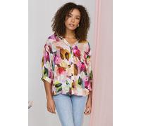 Brushstroke Print 3/4 Sleeve Shirt Izabel London Pink 22