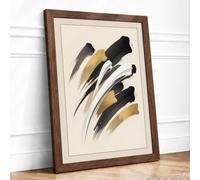 Brushstroke Study Minimalist Framed Wall Art Print A4 Walnut | Ready to Hang, Premium Gi Paper, Fade-Resistant Inks, Securely Packaged, UK Made