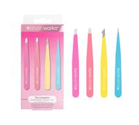 Brushworks 4 Piece Combination Tweezer Set - Neon