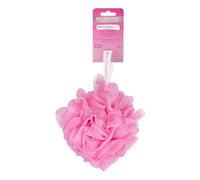 Brushworks Bath & Shower Pouf (70g) - Pink Soft Mesh Exfoliating Body Scrubber for Gentle Cleansing & Smoother Skin, Large Luxury Shower Puff for Women, Durable Shower Ball, Vegan & Cruelty-Free