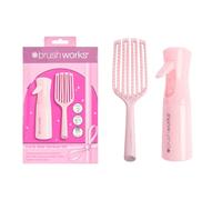 Brushworks Curly Hair Saviour Set - Curly Detangling Hairbrush & Continuous Mist Spray Bottle Duo, Refreshes Morning Curls, For Type 3A-4C Hair Types, Pink