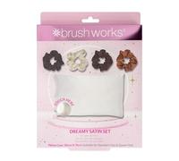 Brushworks Dreamy Satin Pillowcase & 4 Satin Hair Scrunchies Set - Gentle on Hair & Skin, Anti-Frizz, No Pulling, Thin and Thick Curly Hair, Straight hair