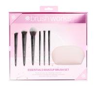 Brushworks Essentials Makeup Brush Set - 6-Piece Face & Eye Brushes with Makeup Bag for Flawless Blending & Seamless Application
