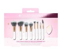 Brushworks Exclusive Makeup Brush & Sponge Set - 8-Piece Travel-Size Brush Kit with Complexion Sponge - Ultra-Soft Face & Eye Makeup Tools, Cruelty-Free & Vegan Friendly