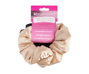 Brushworks Large Classic Cloud Scrunchies - Neutral 3 Pack, Padded Soft Satin Hair Ties for Gentle Hold & Crease-Free Sleep, Comfortable, Vegan & Cruelty-Free Hair Accessories
