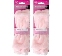 Brushworks Makeup Headband - Pink, Soft Elasticated Headband with Bow for Skincare, Face Masks & Makeup Application | Gentle, Absorbent & Vegan Friendly (Pack of 2)
