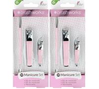 Brushworks Manicure Set - 3 Piece Stainless Steel Nail Grooming Kit for Home or Travel - Includes Nail Clipper, Cuticle Pusher & Nipper - Vegan & Cruelty-Free (Pack of 2)