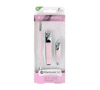 Brushworks Manicure Set - 3 Piece Stainless Steel Nail Grooming Kit for Home or Travel - Includes Nail Clipper, Cuticle Pusher & Nipper - Vegan & Cruelty-Free