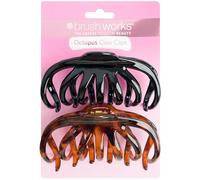 Brushworks Octopus Claw Clips - 2 Pack Strong Hold Hair Clips for Thick Hair, French Twist Updos & Half Up Hairstyles (Black & Tortoiseshell)