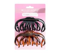 Brushworks Octopus Claw Clips - 2 Pack Strong Hold Hair Clips for Thick Hair, French Twist Updos & Half Up Hairstyles (Black & Tortoiseshell)