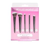 Brushworks On The Go Travel Makeup Brush Set - Mini Face & Eye Brushes for Foundation, Powder & Eyeshadow - Blending, Buffing & Touch-Ups Anywhere - Vegan & Cruelty Free