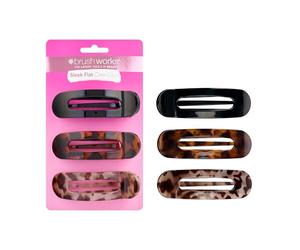 Brushworks Sl lat Claw Clips 3 Pack - Comfortable Hair Clips with Flat Design for Lean-Back Comfort, Strong Grip Claw Clips for Thick Hair - Vegan & Cruelty-Free Hair Accessories
