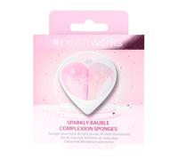 Brushworks Sparkly Bauble Complexion Sponges - 2-Pack Premium Pink Makeup Sponges in Heart-Shaped Ornament for Seamless Blending & Gift Giving
