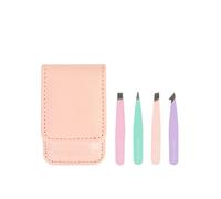 Brushworks Travel Tweezer Set (Pastels) - 4 Mini Stainless Steel Eyebrow Tweezers with Travel Case | Precision Hair Removal Kit | Vegan & Cruelty-Free