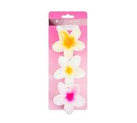 Brushworks Tropical Flower Claw Clips (3-Pack) - Glossy Floral Hair Clamps, Secure Grip for Thick & Thin Hair, Hawaiian Plumeria Flower Summer Hair Accessories for Women & Girls, Vegan & Cruelty-Free