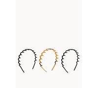 Brushworks Zig-Zag Headband 3-Pack - Retro-Modern Hair Accessory (Shiny Black, Matte Black, Tortoise) - Durable, Comfortable Grip