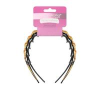 Brushworks Zig-Zag Headband 3-Pack - Retro-Modern Hair Accessory (Shiny Black, Matte Black, Tortoise) - Durable, Comfortable Grip