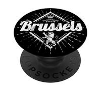 Brussels Europe Capital Belgium Retro Lion Vintage Souvenir PopSockets Adhesive PopGrip
