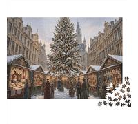 Brussels Grand Place Classic 1000 Pc Rigid Cardboard Jigsaw Christmas Market for Seniors Brain Training Rainy Day Fun Must-Have for Puzzle Lovers 52x38cm/1000pcs