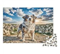 Brussels Griffon Heavyweight Paper Australian Shepherd on Rocky Cliff Jigsaw Puzzle Beginner Friendly Relaxing Activity 52x38cm/1000pcs