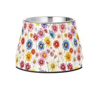 Brussels Iris Summer Flowers Dogs Food Bowl with Stand Stainless Steel Pets Bowl Stand for Dogs Cats Rabbits Birds Whisker Friendly