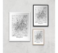 Brussels Light City Map Giclee Art Print - A4 - Wooden Frame
