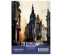 Brussels Watercolor City Jigsaw Puzzle 1000 Pieces, Landmark Urban View, Thick Cardboard Pieces for Puzzle Lovers, Relaxing Challenge, 52x38cm/1000pcs