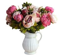 Brussels08 1 Pc 8-Heads Vintage Peony Silk Flowers Fake Flowers Bouquet Artificial Peony Flower for Wedding Party Home Room Decoration Gift Hot Pink